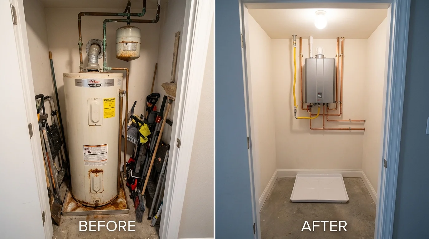 Tank water heater versus wall-mounted tankless unit comparison for Molino, FL homeowners